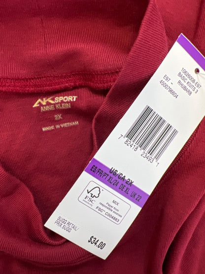 Anne Klein Sport Women's Red Long Sleeve Mock Neck Shirt - Plus 2X image 3