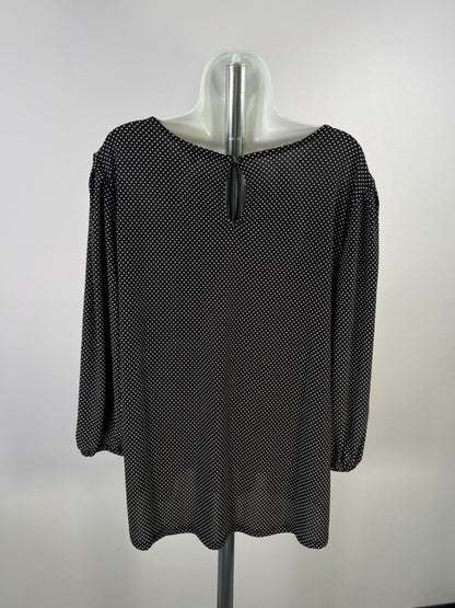 Adrianna Papell Women's Black/White Polka Dot Pleated 3/4 Sleeve Blouse - 1X image 2