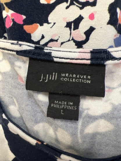 J Jill Women's Blue Floral Basic Elbow Sleeve Tee Shirt - L image 3