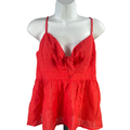 Loft Women's Red/Orange Smocked Tie Front Sleeveless Babydoll Top - M
