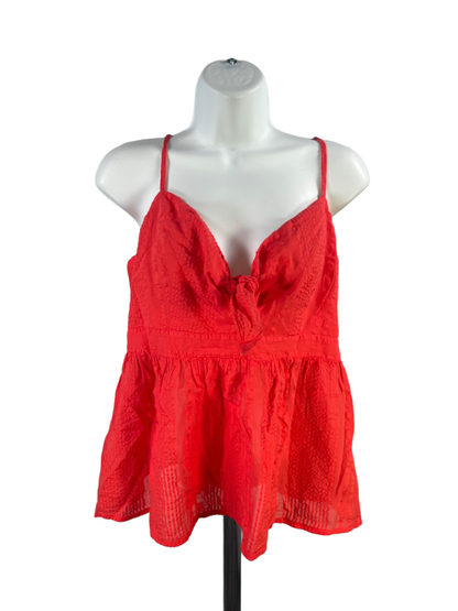 Loft Women's Red/Orange Smocked Tie Front Sleeveless Babydoll Top - M