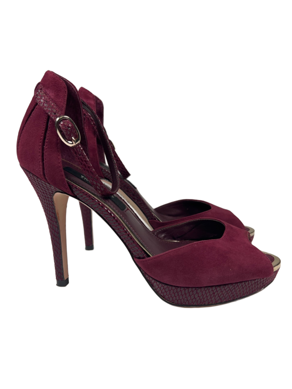 White House Black Market Women's Purple Suede Peep Toe Stietto Heels - 7.5