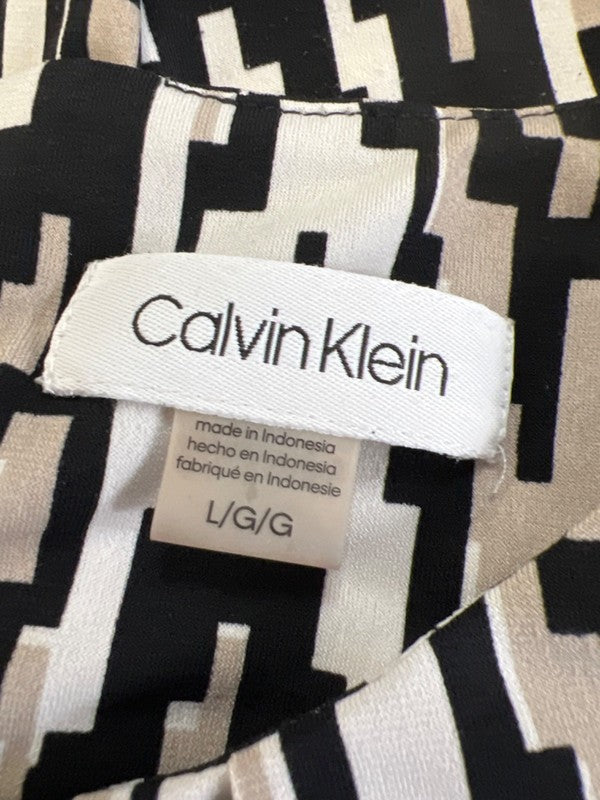 Calvin Klein Women's Black/White Pleated Front Sleeveless Blouse - L image 3