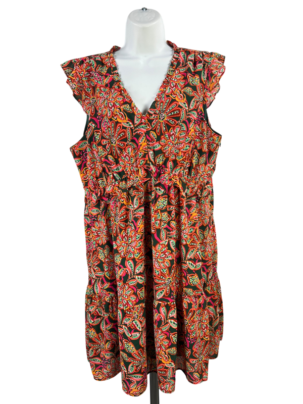J.Crew Women's Green/Red Ruffle V-Neck Knee Length Mini Dress - 14