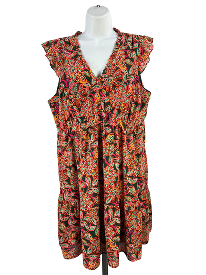 J.Crew Women's Green/Red Ruffle V-Neck Knee Length Mini Dress - 14