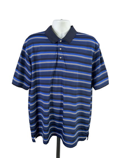 PGA Tour Men's Blue/Black Striped Airflux Short Sleeve Golf Polo Shirt - XXL