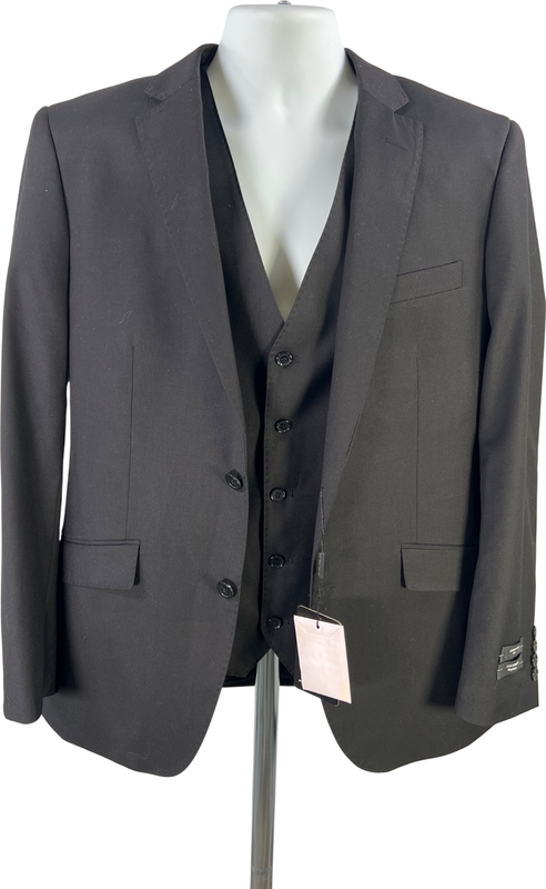 Statement Italy Men’s Black Suit Jacket and Vest - 40R W/ Pants 40x34 Set image 2