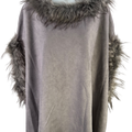 Love Token Women’s Gray Faux Fur Trim Poncho Sweater - M/L