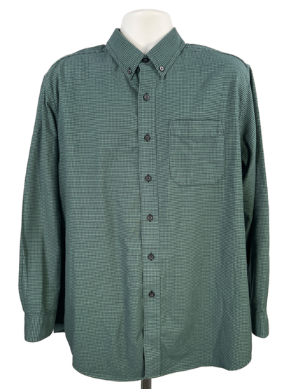 L.L Bean Men's Green Houndstooth Traditional Fit Long Sleeve Button Up Shirt - L
