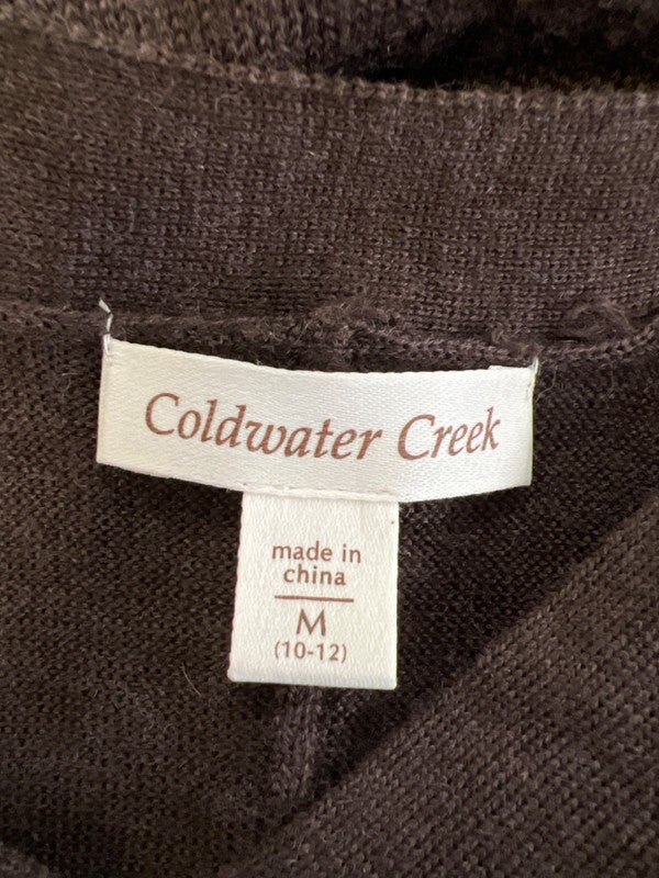Coldwater Creek Women's Brown Wool Blend V Neck Short Batwing Sleeve Shirt - M image 3
