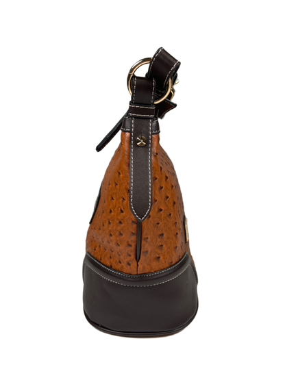 Dooney and Bourke Women's Brown Ostrich Embossed Hobo Shoulder Bag Purse image 2