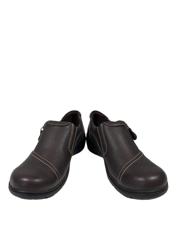 Clarks Women's Brown Leather Carleigh Ray Side Zip Slip On Shoes - 6.5 image 6