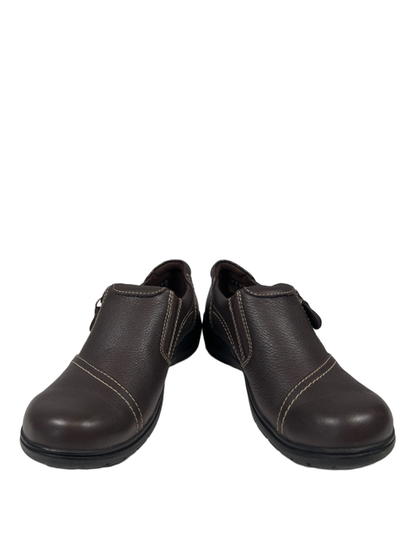 Clarks Women's Brown Leather Carleigh Ray Side Zip Slip On Shoes - 6.5 image 6