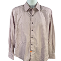 Robert Graham Men's Pink/Purple Striped Button Up Flip Cuff Dress Shirt - M