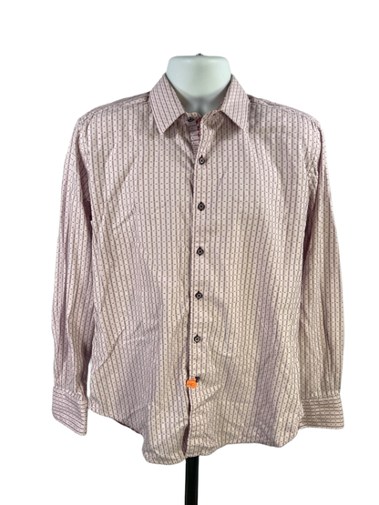 Robert Graham Men's Pink/Purple Striped Button Up Flip Cuff Dress Shirt - M