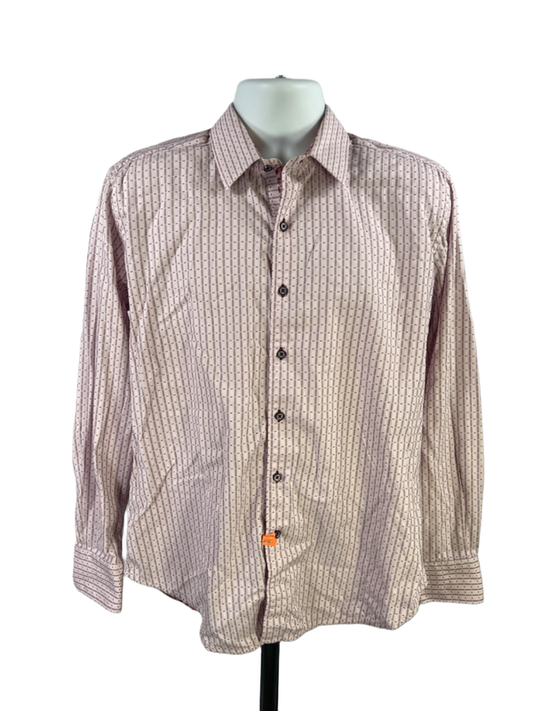 Robert Graham Men's Pink/Purple Striped Button Up Flip Cuff Dress Shirt - M