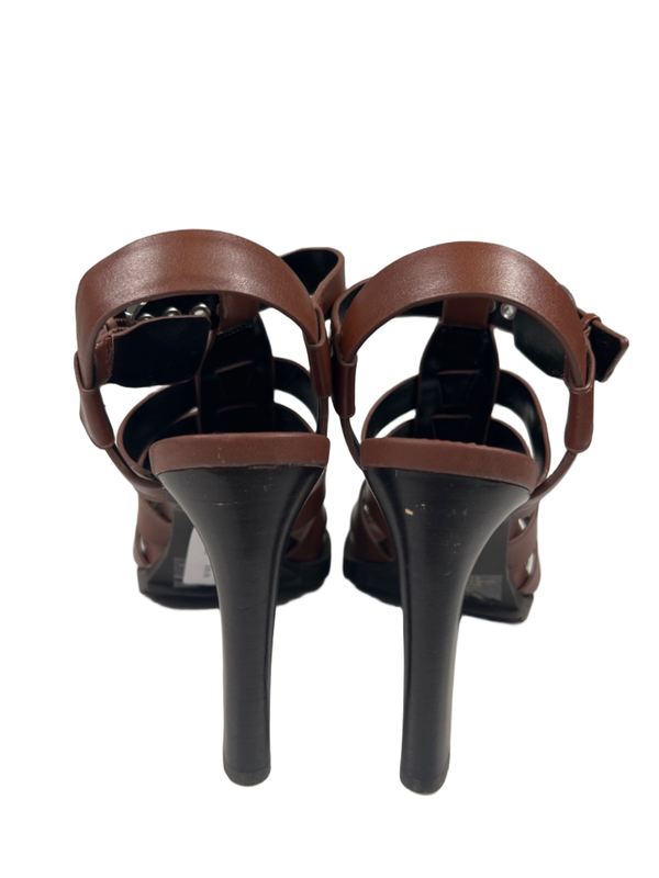 DKNY Women's Brown Leather Bria Cage Studded Slingback Heel Sandals - 6.5 image 4