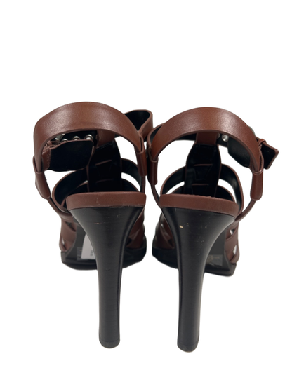 DKNY Women's Brown Leather Bria Cage Studded Slingback Heel Sandals - 6.5 image 4
