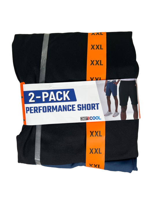 32 Degrees Cool Men's Black/Blue 2-Pack Of Stretch Performance Shorts - XXL