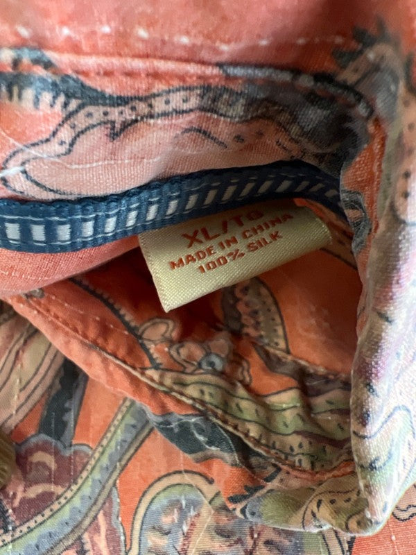 Tommy Bahama Men's Orange Floral Silk Short Sleeve Button Up Shirt - XL image 4