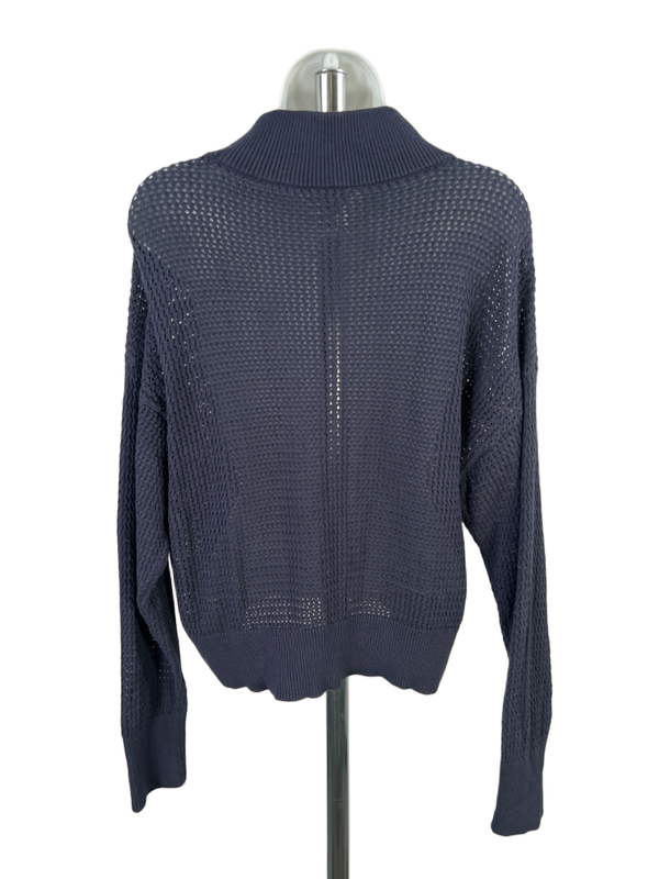 Varley Women's Blue Open Knit Long Sleeve 1/2 Zip Pullover Sweater - L image 2