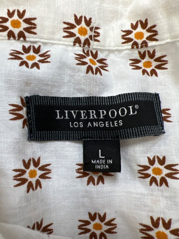 Liverpool Men's White/Brown Cotton Short Sleeve Button Up Shirt - L image 3