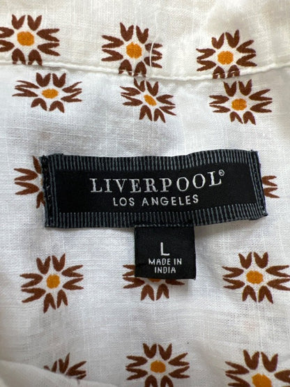 Liverpool Men's White/Brown Cotton Short Sleeve Button Up Shirt - L image 3
