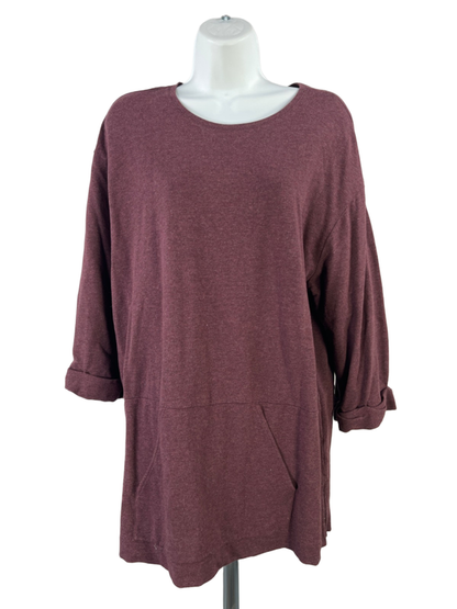 Pure J.Jill Women's Burgundy 3/4 Sleeve Pocket Front Pullover Shirt - L