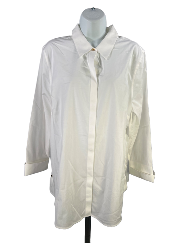 Chico's Women's White No Iron Long Sleeve Button Up Shirt - 3/US XL