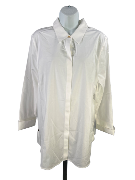 Chico's Women's White No Iron Long Sleeve Button Up Shirt - 3/US XL