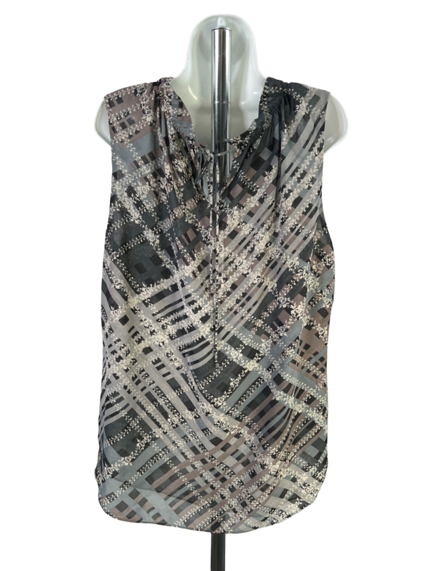 Cabi Women's Gray Geometric Sleeveless Tie Back Tunic Blouse - XL image 2