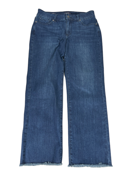 NYDJ Women's Dark Wash Marilyn Straight Cool Embrace Distressed Denim Jeans - 8