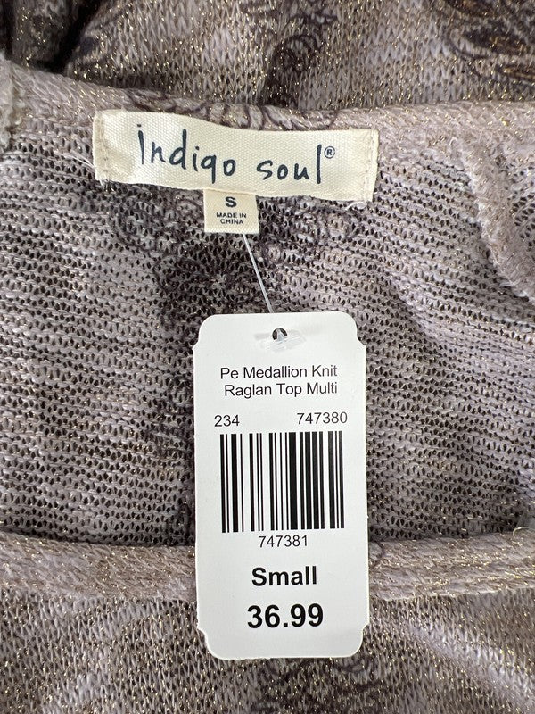 NEW Indigo Soul Women’s Purple/Gold Metallic Semi-Sheer Knit Tunic Shirt - S image 3