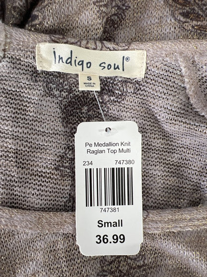 NEW Indigo Soul Women’s Purple/Gold Metallic Semi-Sheer Knit Tunic Shirt - S image 3