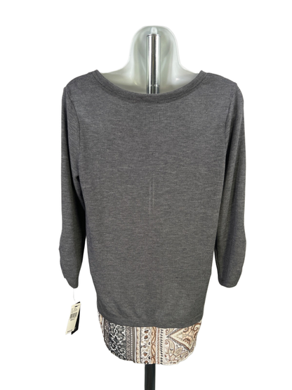 AB Studio Women's Gray 3/4 Sleeve Paisley Trim Blouse - S image 2