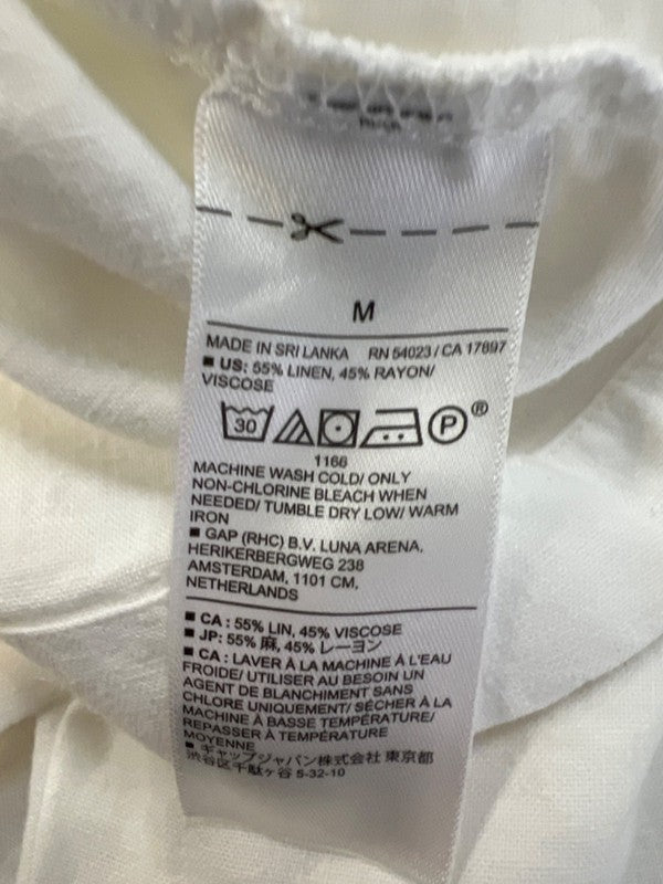 Banana Republic Women's White Linen Blend Short Wide Sleeve Button Up Shirt - M image 4