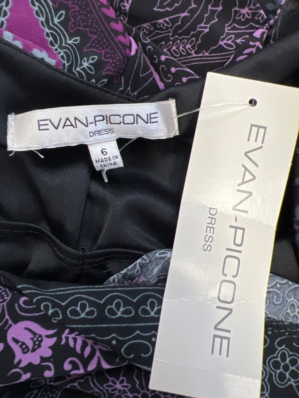 Evan Picone Women's Purple Paisley Floral 3/4 Sleeve Faux Wrap Dress - 6 image 3