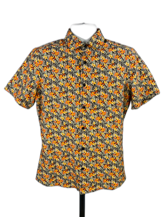 Nordstrom Men's Yellow/Orange Floral Short Sleeve Trim Fit Button Up Shirt - M