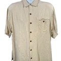 Tommy Bahama Men's Beige Silk Palm Tree Short Sleeve Button Up Shirt - M
