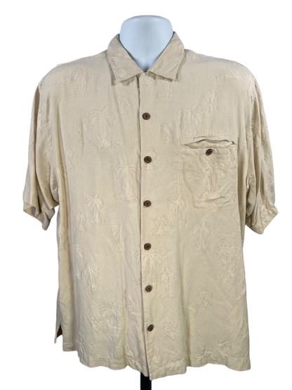 Tommy Bahama Men's Beige Silk Palm Tree Short Sleeve Button Up Shirt - M