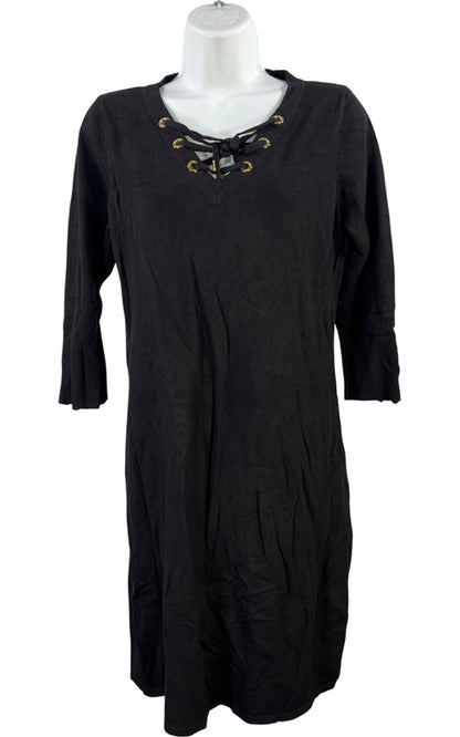 Calvin Klein Women’s Black 3/4 Zip Sleeve Criss Cross Front Sweater Dress - L image 2