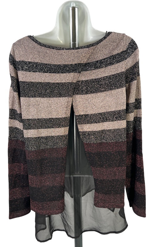 White House Black Market Women’s Black Metallic Sheer Trim Sweater - XS image 3