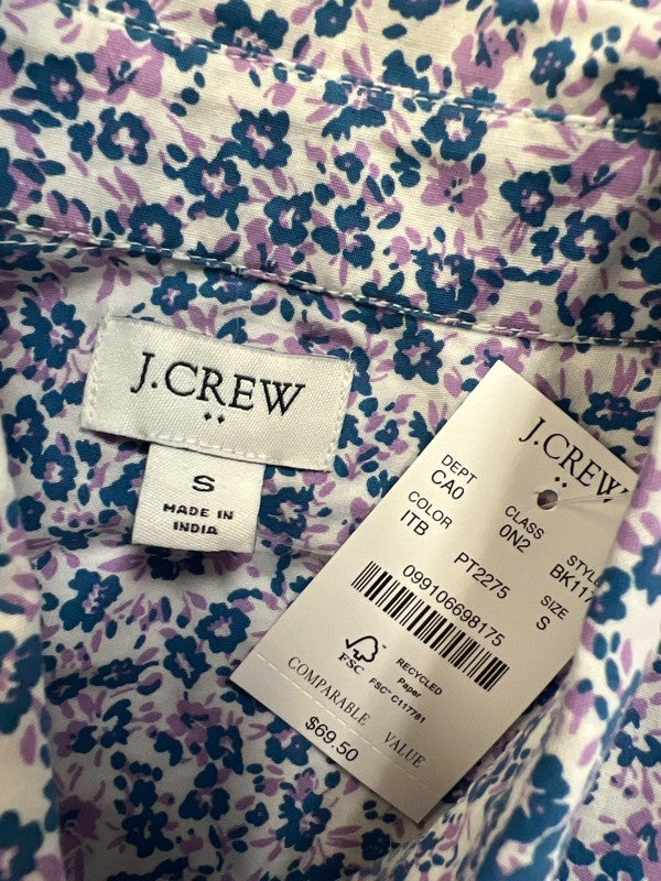 J.Crew Women's Blue/Floral Long Sleeve Button Up Poplin Shirt - S image 3