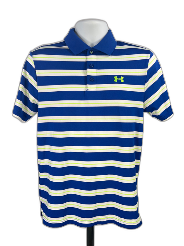 Under Armour Men's Blue/White Striped HeatGear Short Sleeve Active Golf Polo - S