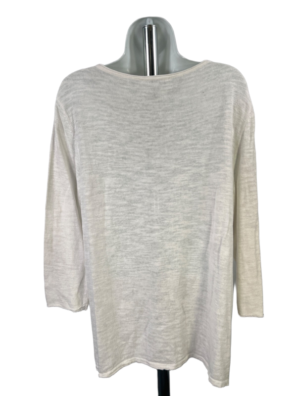 J. Jill Women's White Linen Blend 3/4 Sleeve Top - L image 2