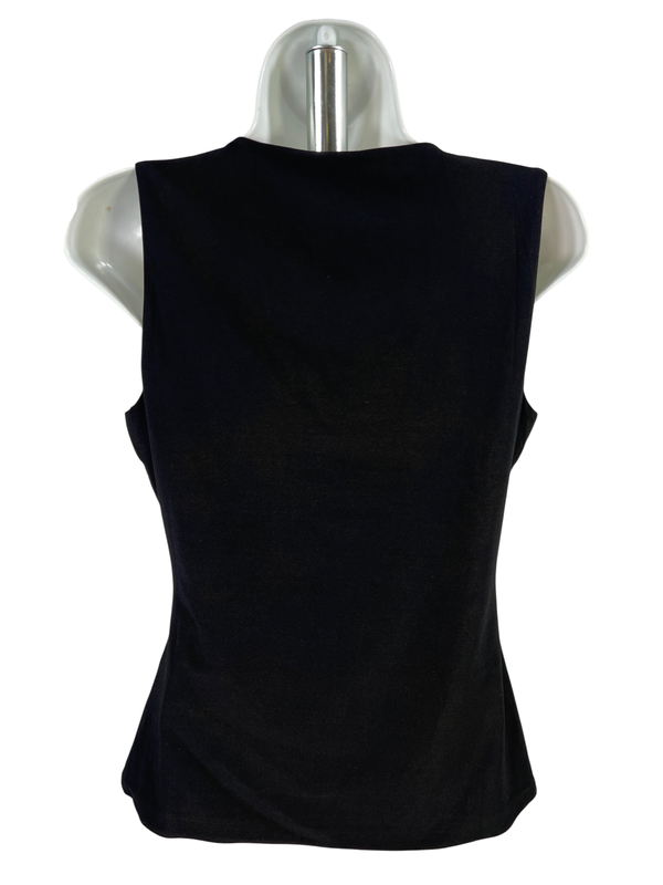 White House Black Market Women's Black Beaded V-Neck Tank Top Blouse - S image 2