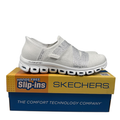 Skechers Women's White Slip-In Glide Step Rhinestone Z-Strap Sneakers - 8.5