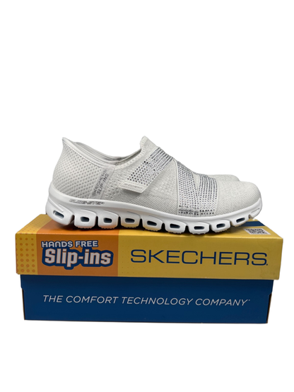 Skechers Women's White Slip-In Glide Step Rhinestone Z-Strap Sneakers - 8.5