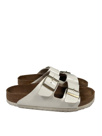 Birkenstock Women's White Arizona Birko-Flor Patent Sandals - 38/US 7-7.5 Narrow