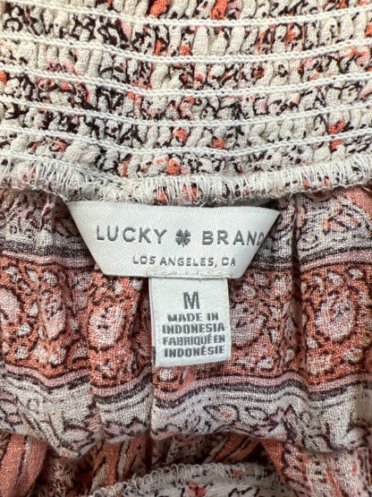 Lucky Brand Women's Orange Paisley Smocked Back Sleeveless Blouse - M image 3